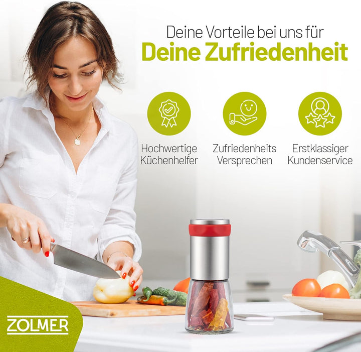 Chilimühle aus Edelstahl & Glas | Gewürzschneider Schneidwerk - Chilischneider für grobe Gewürze & C