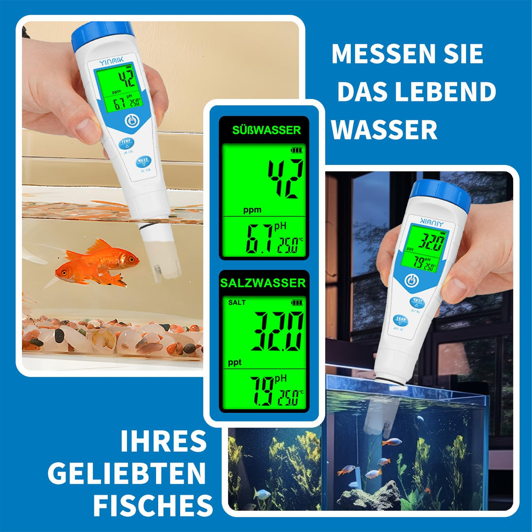 pH Messgerät Wasser, Gleichzeitige Anzeige pH Messgerät und Pool Salzgehalt Messen, Neuer Verbessert