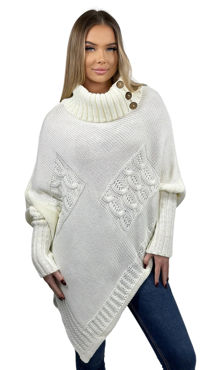 Mississhop Poncho Strick Sweatshirt Pullover Umhang Überwurf Einheitsgrösse Creme, Einheitsgrösse Cr