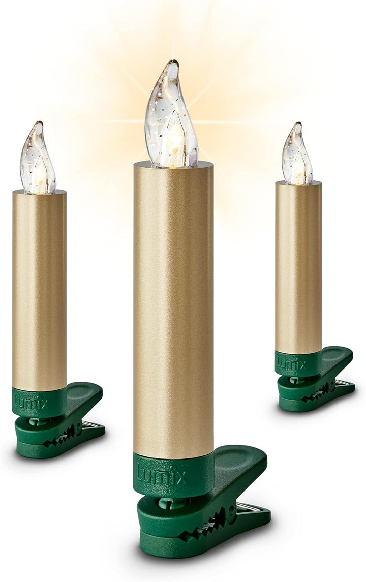 Lumix® Kabellose LED Christbaumkerzen Superlight Mini Metallic Gold Erweiterungs-Set mit 6 Kerzen, A