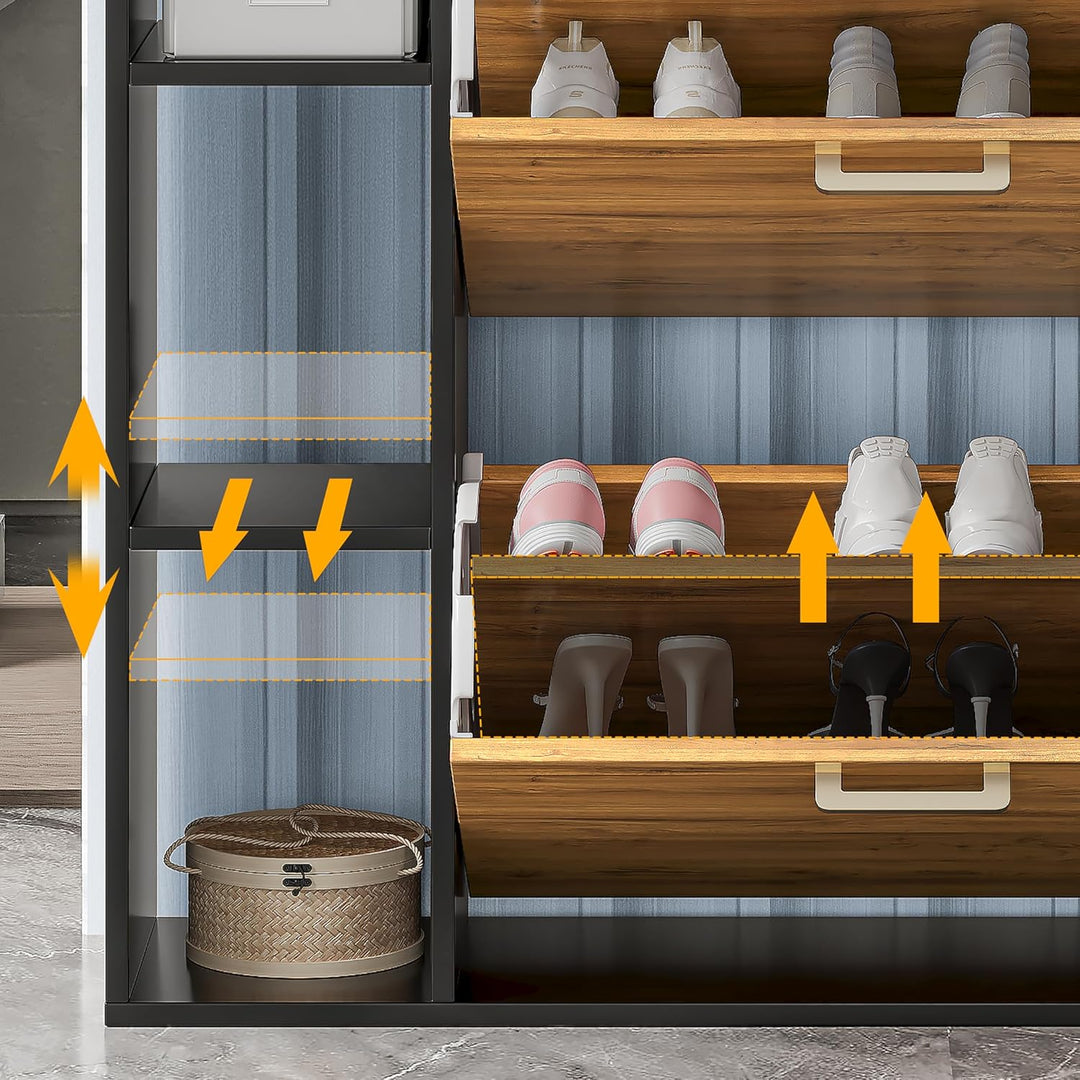 Schuhschrank mit 2 Klappen Schmal Schuhschrank mit 1 Schublade und 3 Ablagefächer platzsparender Sch