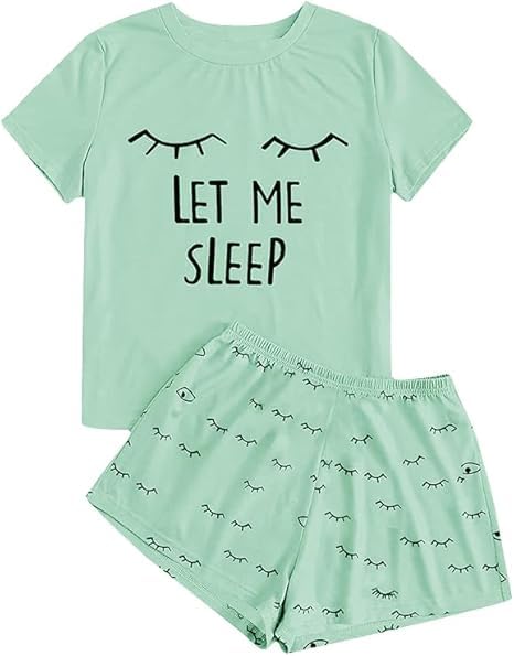 Haloumoning Mädchen Schlafanzüge Sommer Niedliche Shorts Set Bequem Kurzarm Cartoon bedrucktes Pyjam