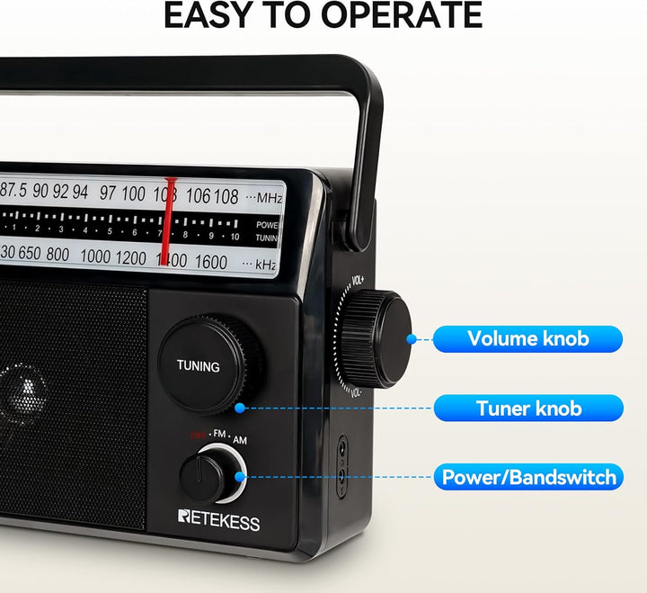 Retekess TR633 Tragbares Radio, AM FM -Radio -Netze und Batterie, Transistor, Kopfhörerbuchse, gross