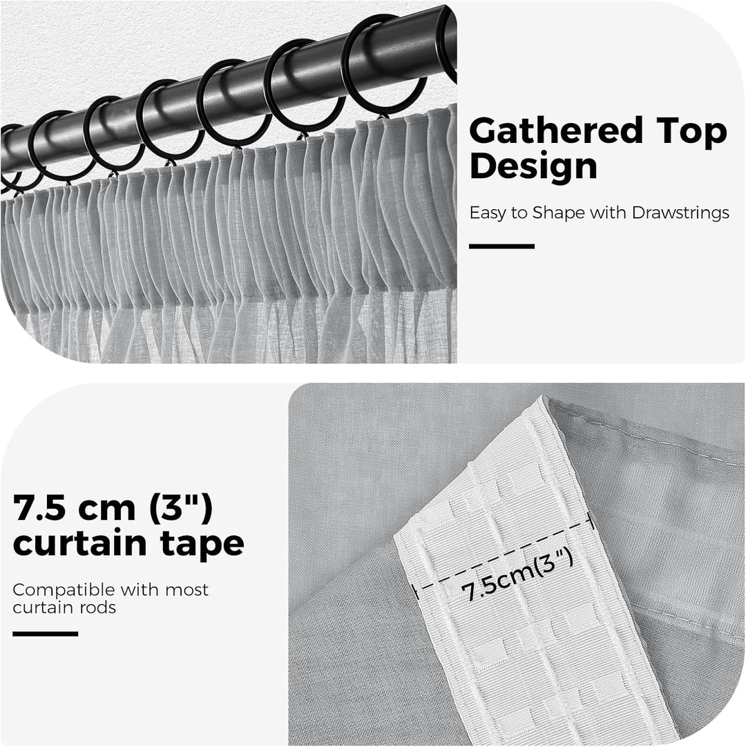 MRTREES Gardinen mit Kräuselband Stores Gardinen Grau kurz transparent 122X140cm (HXB) Schlaufenscha