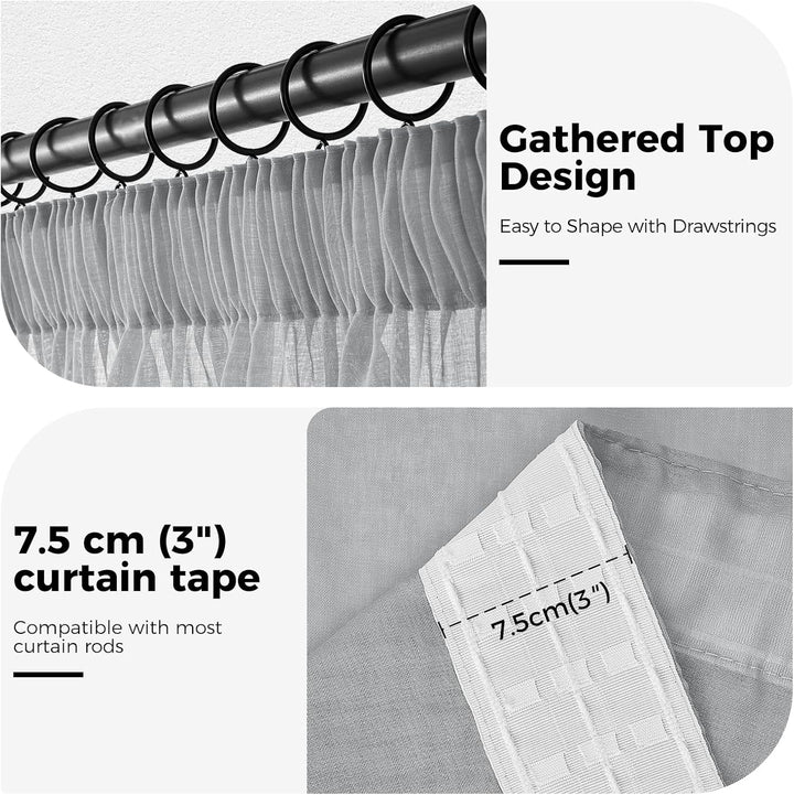 MRTREES Gardinen mit Kräuselband Stores Gardinen Grau kurz transparent 122X140cm (HXB) Schlaufenscha