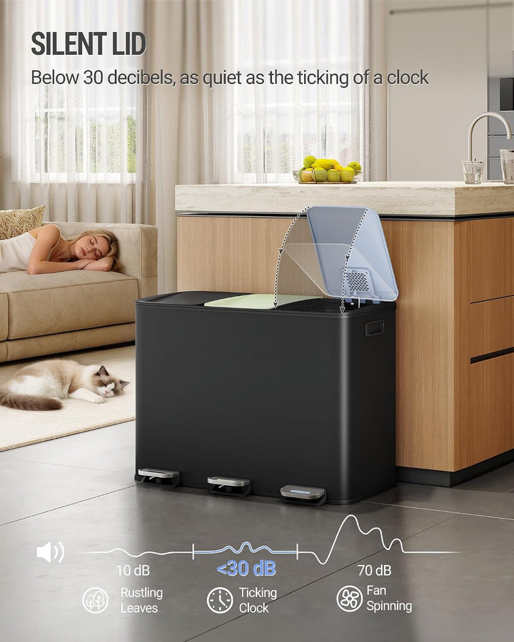 Hzuaneri Mülleimer Küche, 3 x 18 L, Mülltrennsystem 3 Fächer, Mülleimer mit Farbigem Soft-Close-Deck