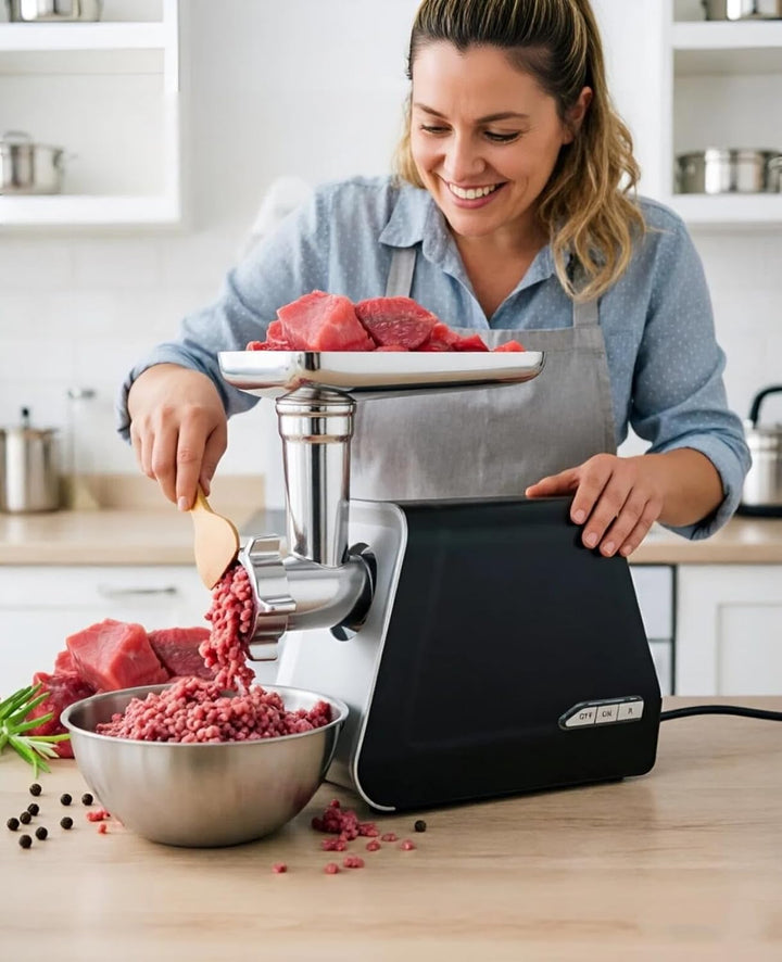 Fleischwolf Elektrisch 2000W Profi 4-in-1 Hackfleischmaschine mit Speicherbox | Wurstfüller Set, 3 L