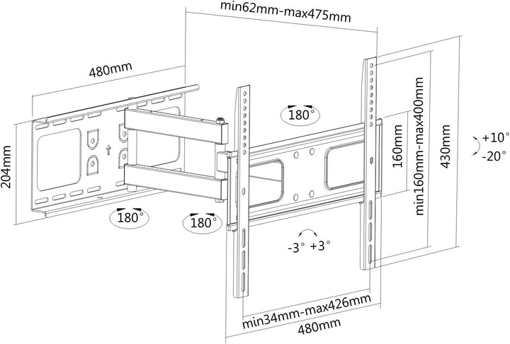 PureMounts TV Wandhalterung Wand Halterung VESA 400 schwenkbar neigbar VESA: 400x400, VESA: 400x400