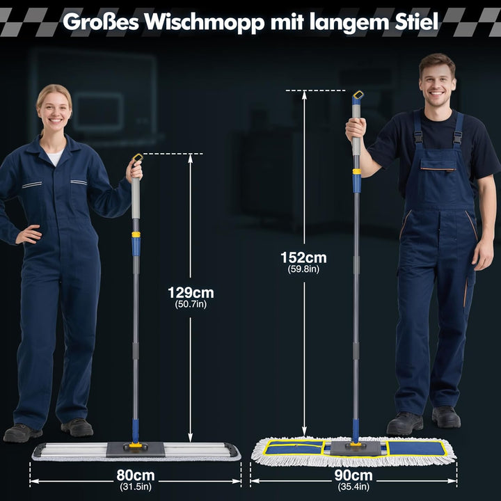 Bodenwischer, 90cm Breit Wischmopp, Gross Wischer mit 2 Mikrofaser Pads und 1 Baumwolle Pad, Profess