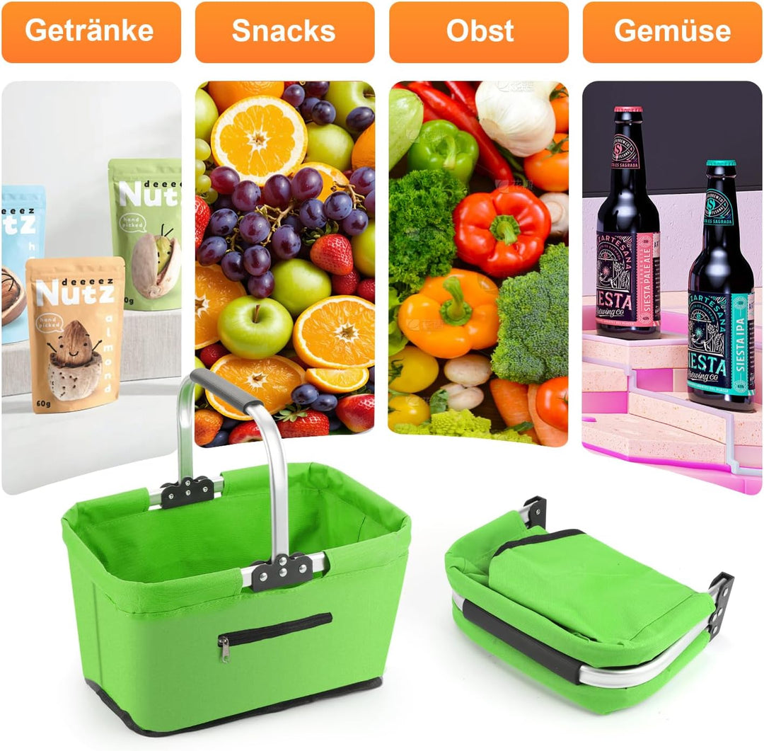 Einkaufskorb Faltbar 25L,Einkaufskorb Klein Mit Gepolsterte Griffe Und ReissVerschlusstasche,Einkauf