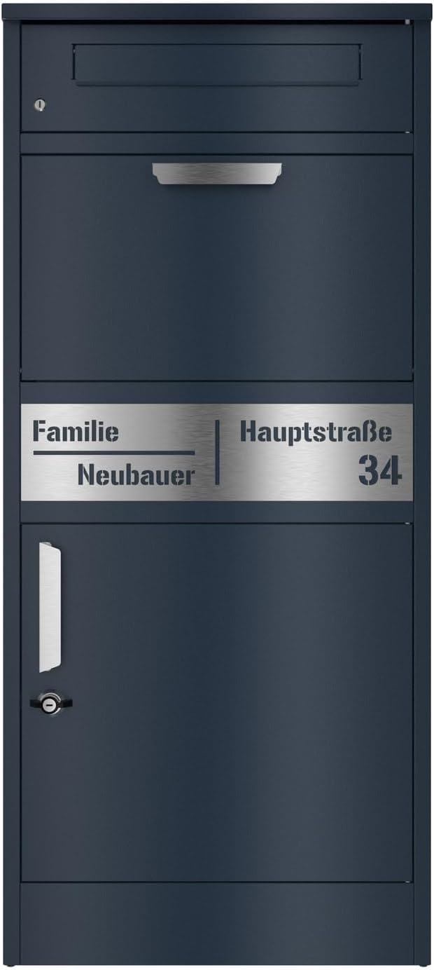 Graviers Design Paketbriefkasten mit Brieffach personalisiert freistehend - Edelstahl Namensschild H