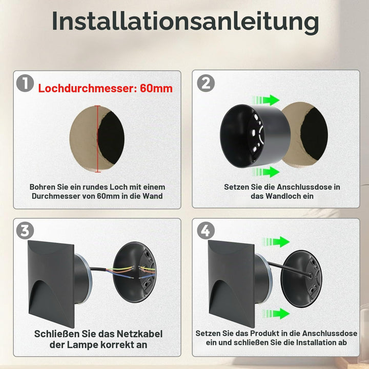 Arotelicht 4er 3W LED Treppenlicht Warmweiss 3000K Aluminium Wandleuchte 230V Eckig Einbaustrahler T