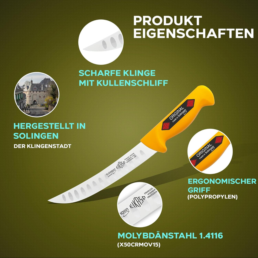 EIKASO Solingen Zerlegemesser mit Kullen 18cm scharfe Klinge, Fleischermesser Metzgermesser zum Zerl