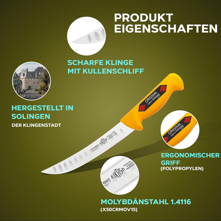 EIKASO Solingen Zerlegemesser mit Kullen 18cm scharfe Klinge, Fleischermesser Metzgermesser zum Zerl