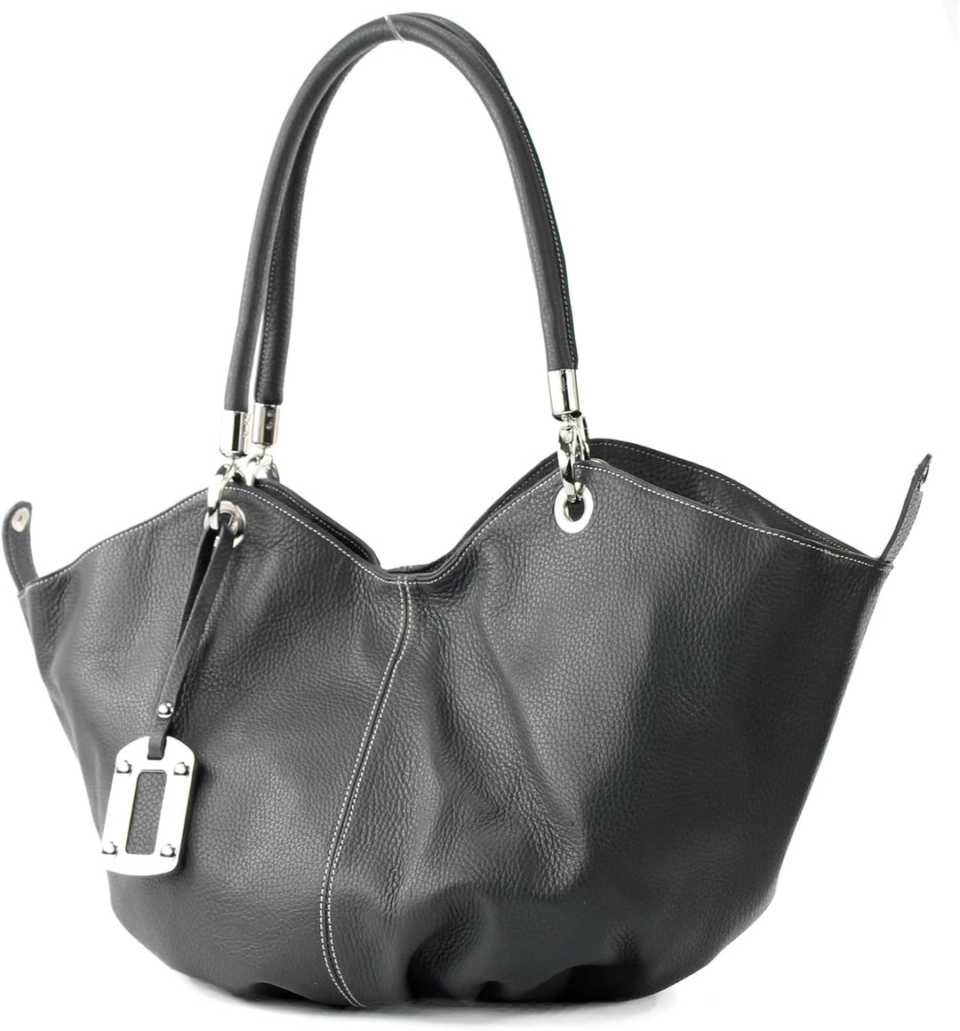 modamoda de 228 Damen Leder Schultertasche Hobo bag handmade in Italy Anthrazitgrau2021, Anthrazitgr