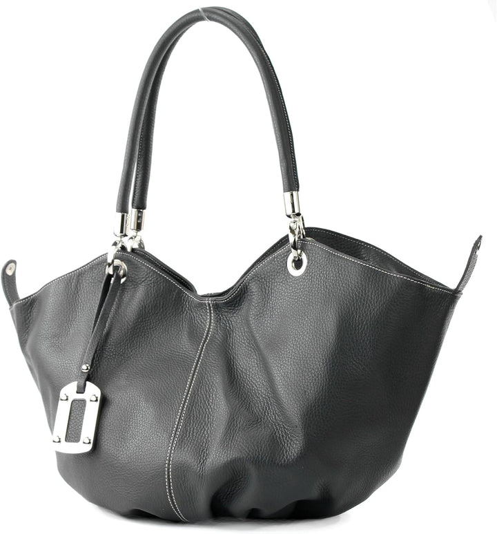 modamoda de 228 Damen Leder Schultertasche Hobo bag handmade in Italy Anthrazitgrau2021, Anthrazitgr