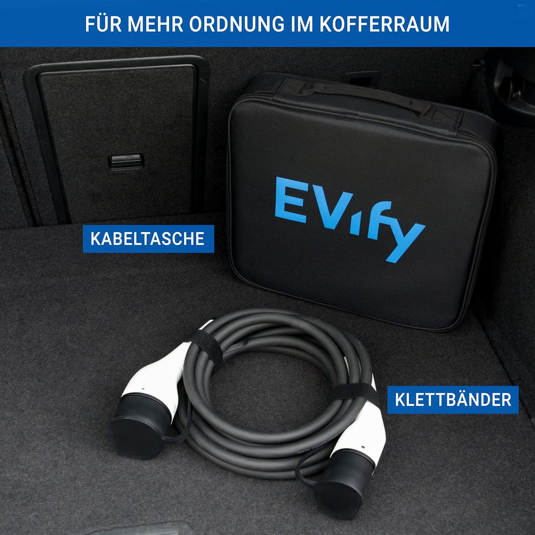 EVify Typ 2 Ladekabel 22kW 7M 32A für Elektroauto & Hybrid inkl. Kabeltasche • Kabel 3 phasig für EV