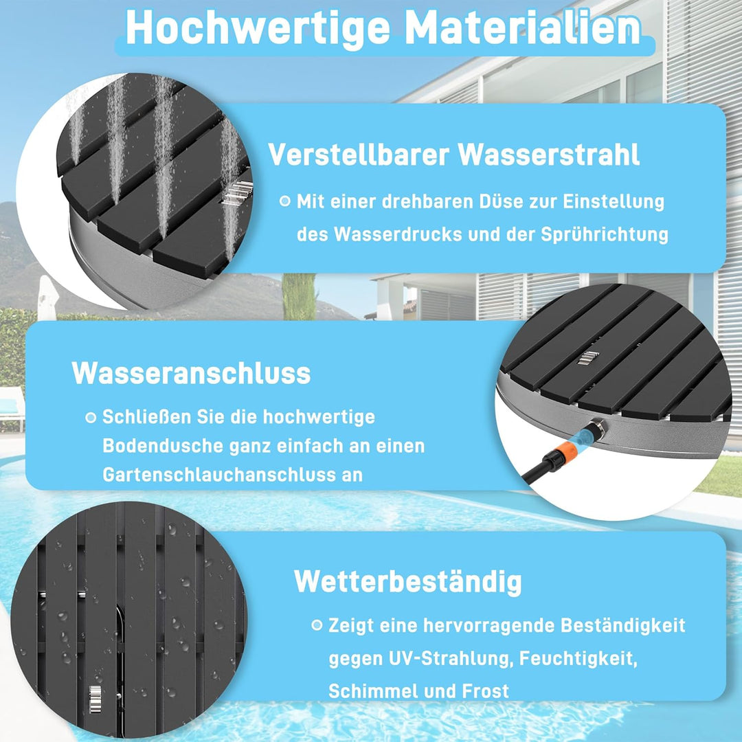 UISEBRT Gartendusche Aussendusche aus WPC und Aluminium - Mobile Bodendusche Solardusche Campingdusc