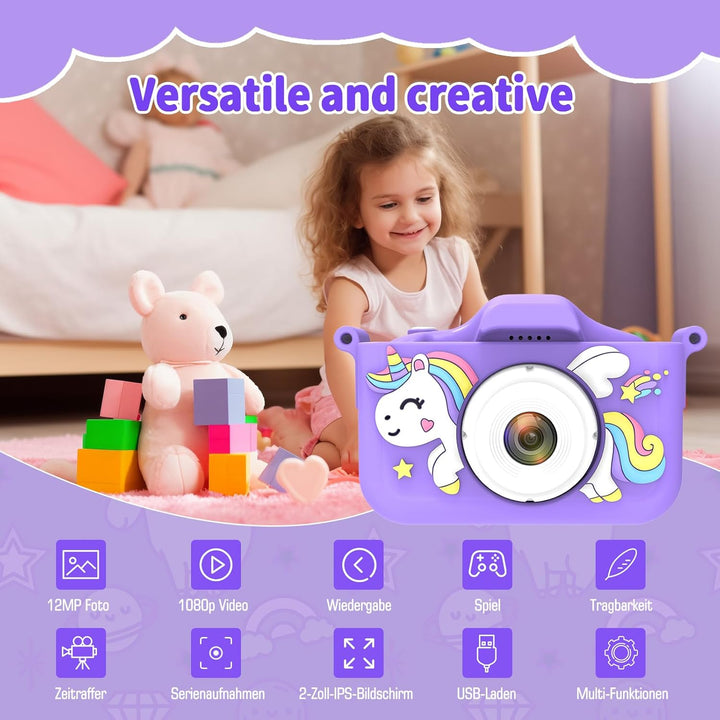MYSTILUCK Kinderkamera, 1080P HD Digitalkamera für Kinder mit 2,0"-Bildschirm &amp; 32GB-Karte, Fotoappa