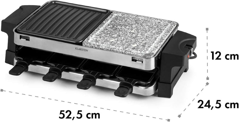 Klarstein Sirloin Raclette-Grill, 1500 Watt, 2-in-1: Aluminium-Grillplatte & Natursteinplatte, Edels