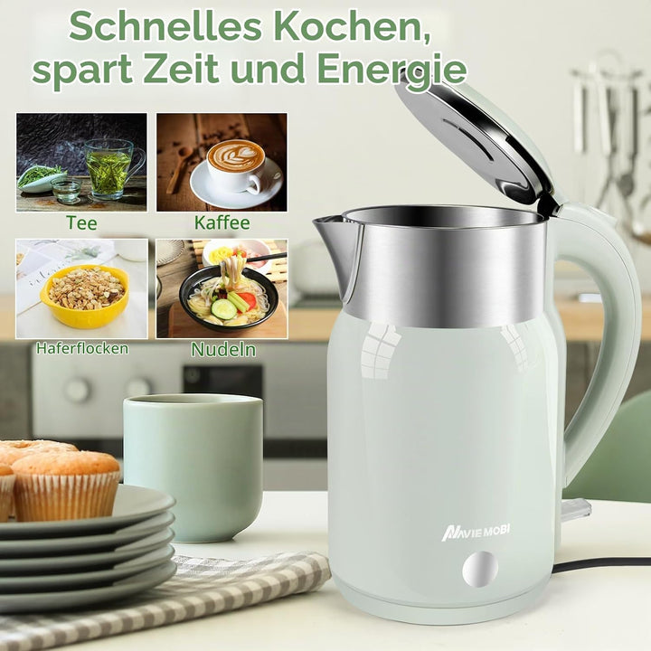 Wasserkocher Edelstahl mit 1.8 Liter,2200 Watt Schnellkochend Elektrischer Wasserkocher BPA Frei,Dop