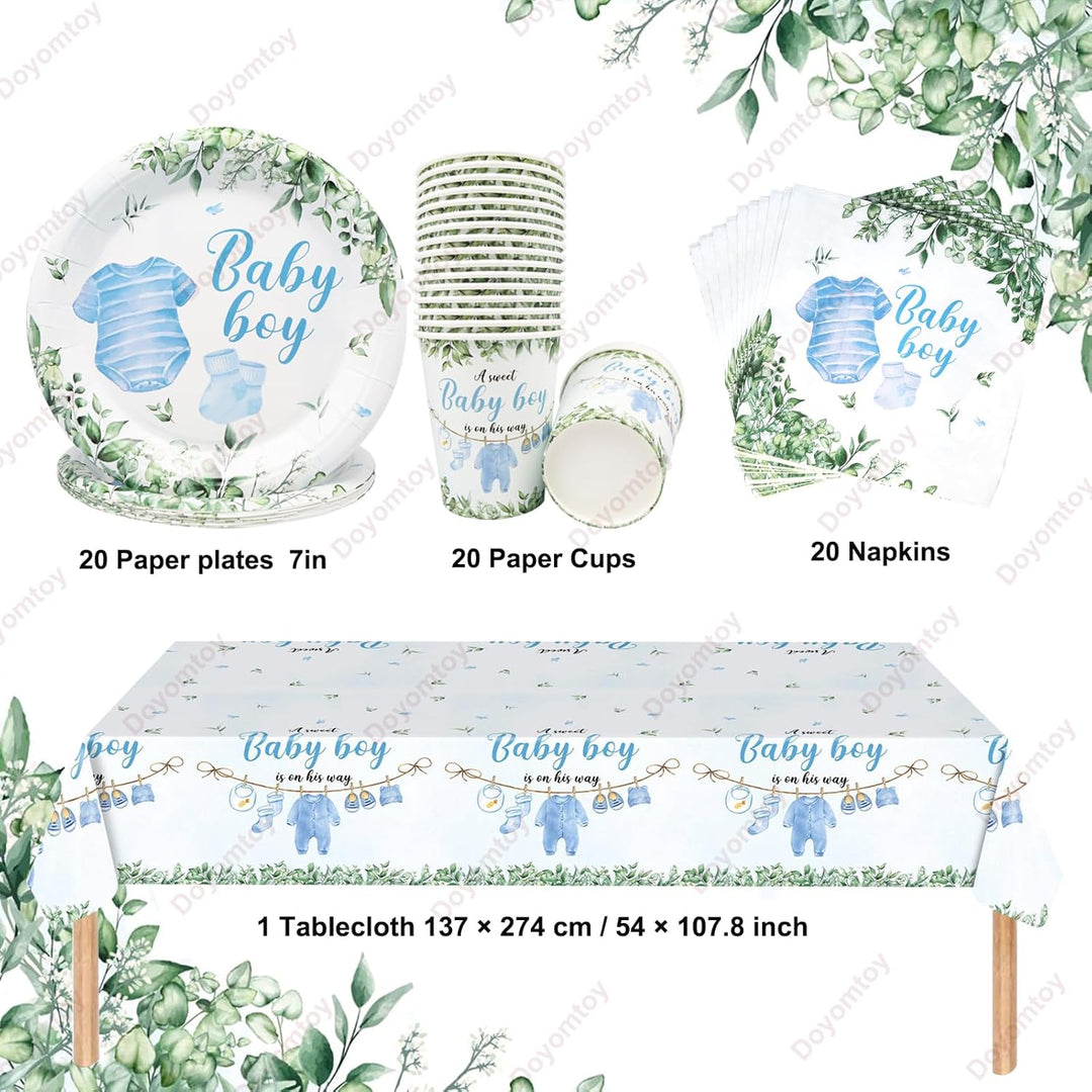 Doyomtoy Gender Reveal Partygeschirr,61Stück Babyparty Deko Junge Partygeschirr Set,Boy Baby Shower