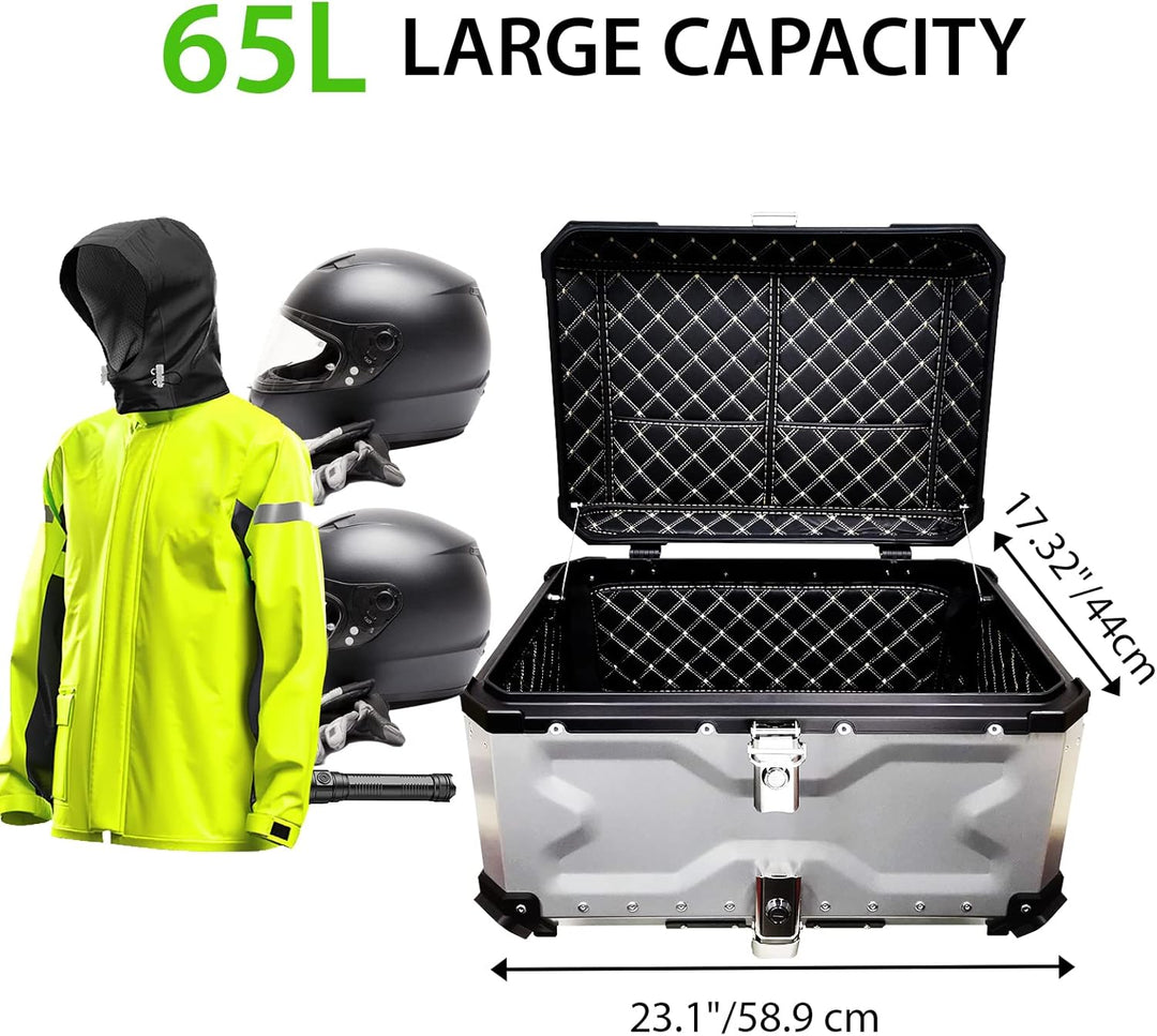 VOKKA Topcase Motorrad, 65L Aluminiumlegierung Topcase für Roller, Wasserdicht, Staubdicht und Diebs
