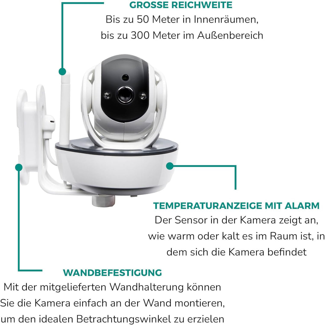 Alecto DVM200MGS Funk Babyphone steuerbarer Kamera - 100% störungsfreie Babyfon - Indoor Baby Monito