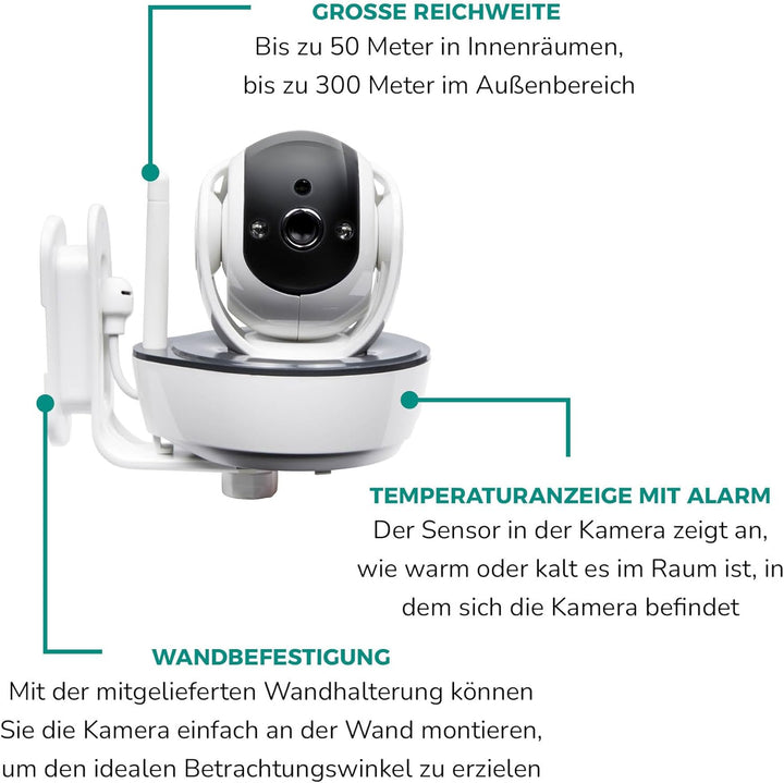 Alecto DVM200MGS Funk Babyphone steuerbarer Kamera - 100% störungsfreie Babyfon - Indoor Baby Monito