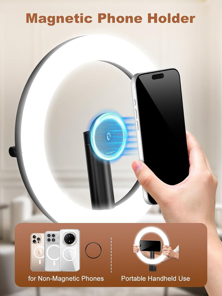 Smiling Shark Ringlicht 5000mAh Akku Selfie Licht mit Handyhalterung Magnet | 25cm Faltbar Tisch-Rin