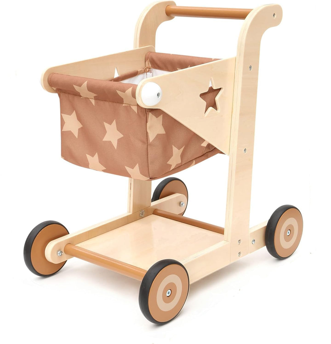 Asweets 2-in-1 Lauflernwagen Holz, Puppenwagen zum Schieben und Ziehen, Baby Walker, Kleinkindspielz