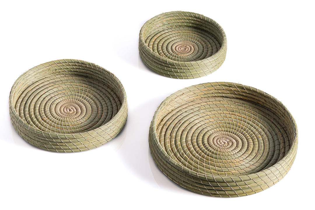 Darido Set von 3 Rund Halfa Trays Handmade - 30x30x10 CM Natural Authentic Halfa Gras - Tray für Bad