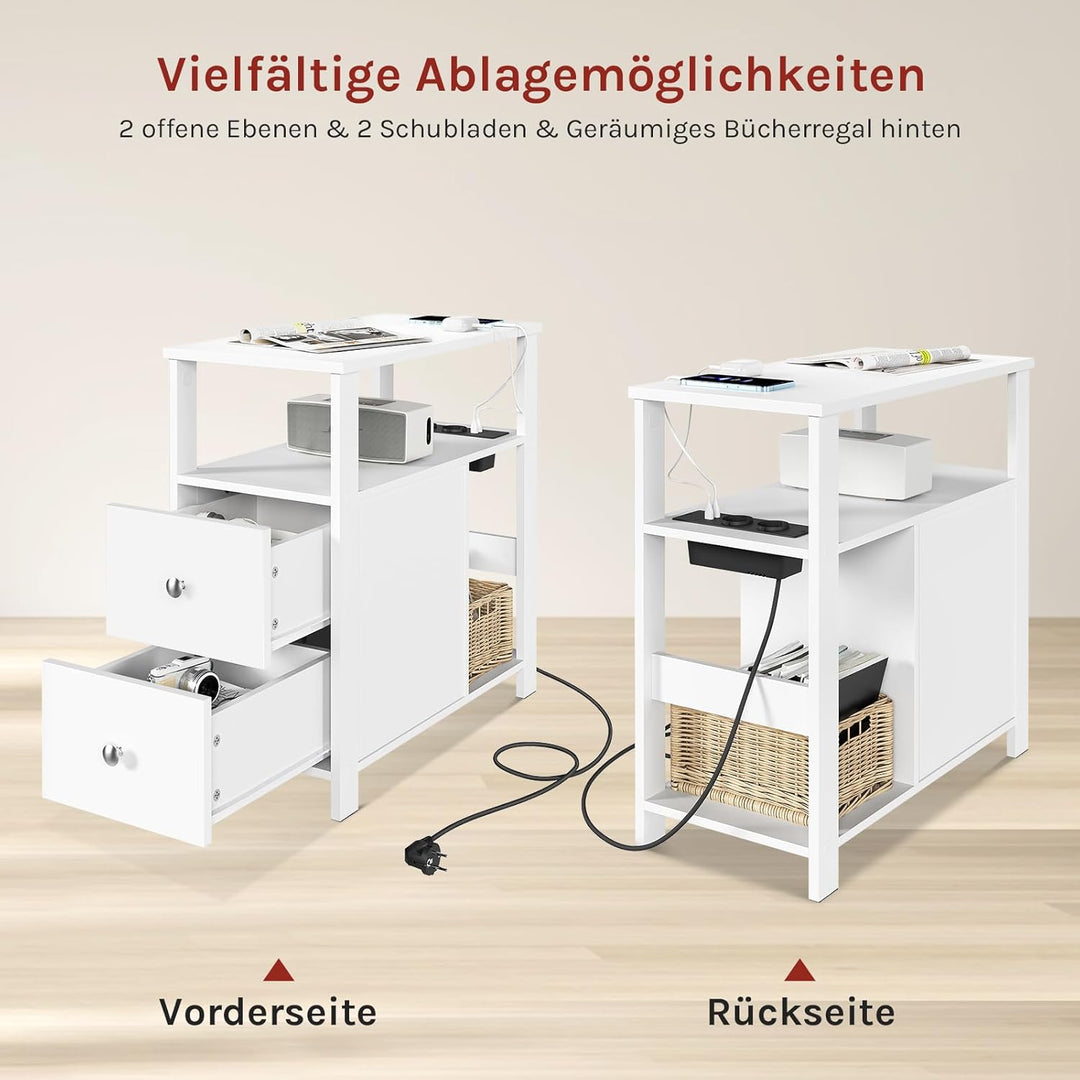 WOLTU Beistelltisch mit Steckdose, Nachttisch mit Ladefunktion, Sofatisch schmal, mit 2 Schubladen 2