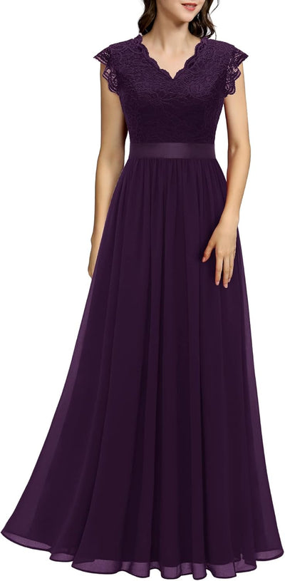 Dressystar Damen Ballkleid Maxi Lang Abendkleider Elegant für Hochzeit Spitzen Cocktailkeid S Band_g