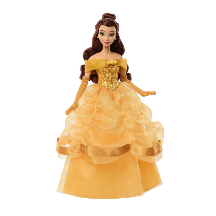 Mattel Disney Princess Glitzerprinzessin Belle-Modepuppe mit Zubehör, mit abnehmbarem Kleid, abnehmb
