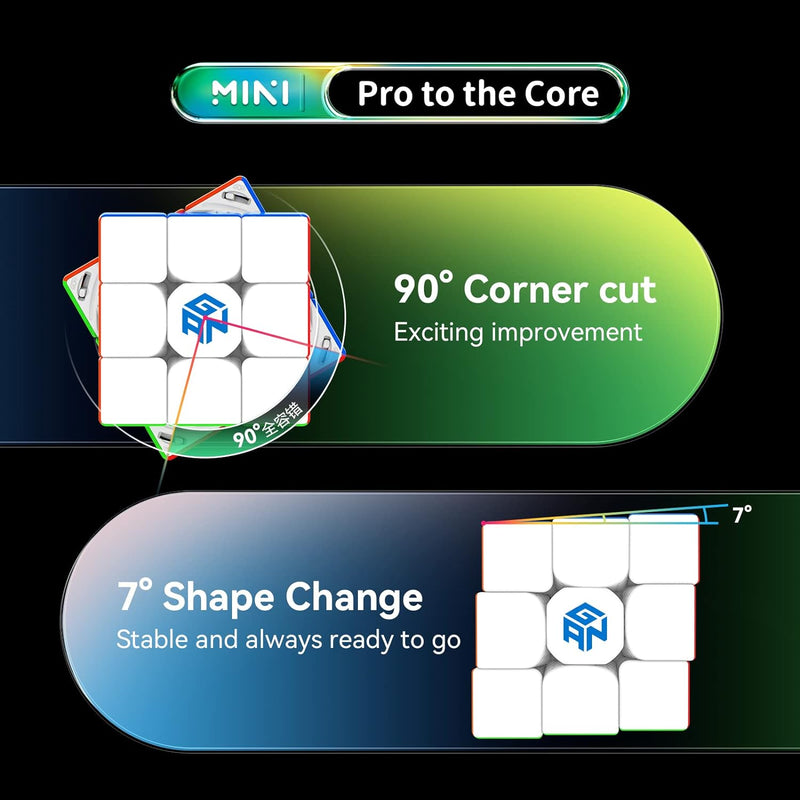 GAN Mini M Pro, 3x3 Stickerloser Magnetischer Speedcube 356 Speedcube 353mm für Einhändig oder klein