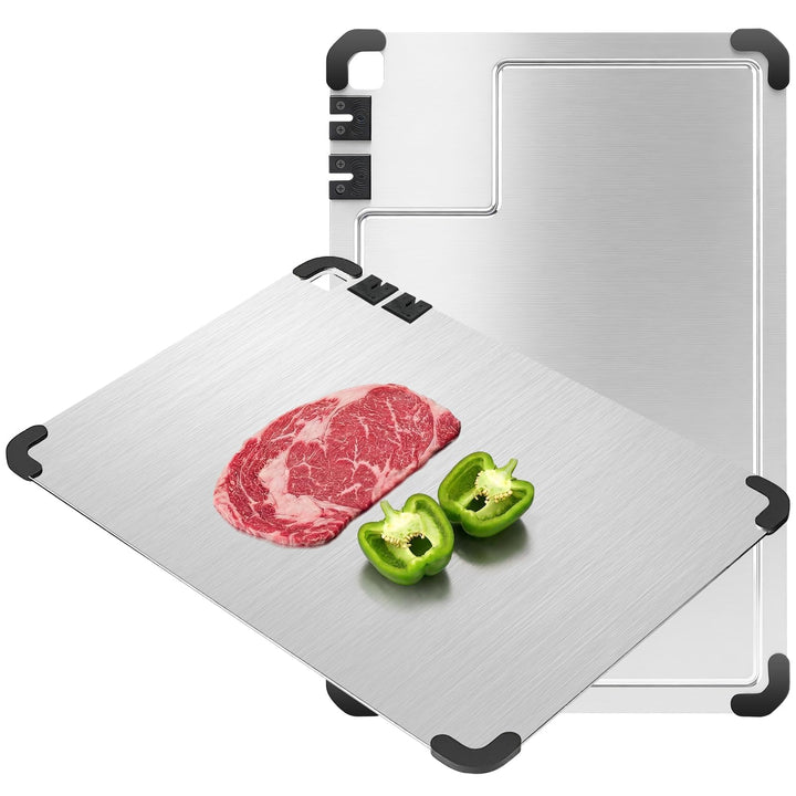 Schneidebrett Edelstahl Upgrade - Cutting Board Antibakterielles Schneidebretter mit Saftrille, Inte