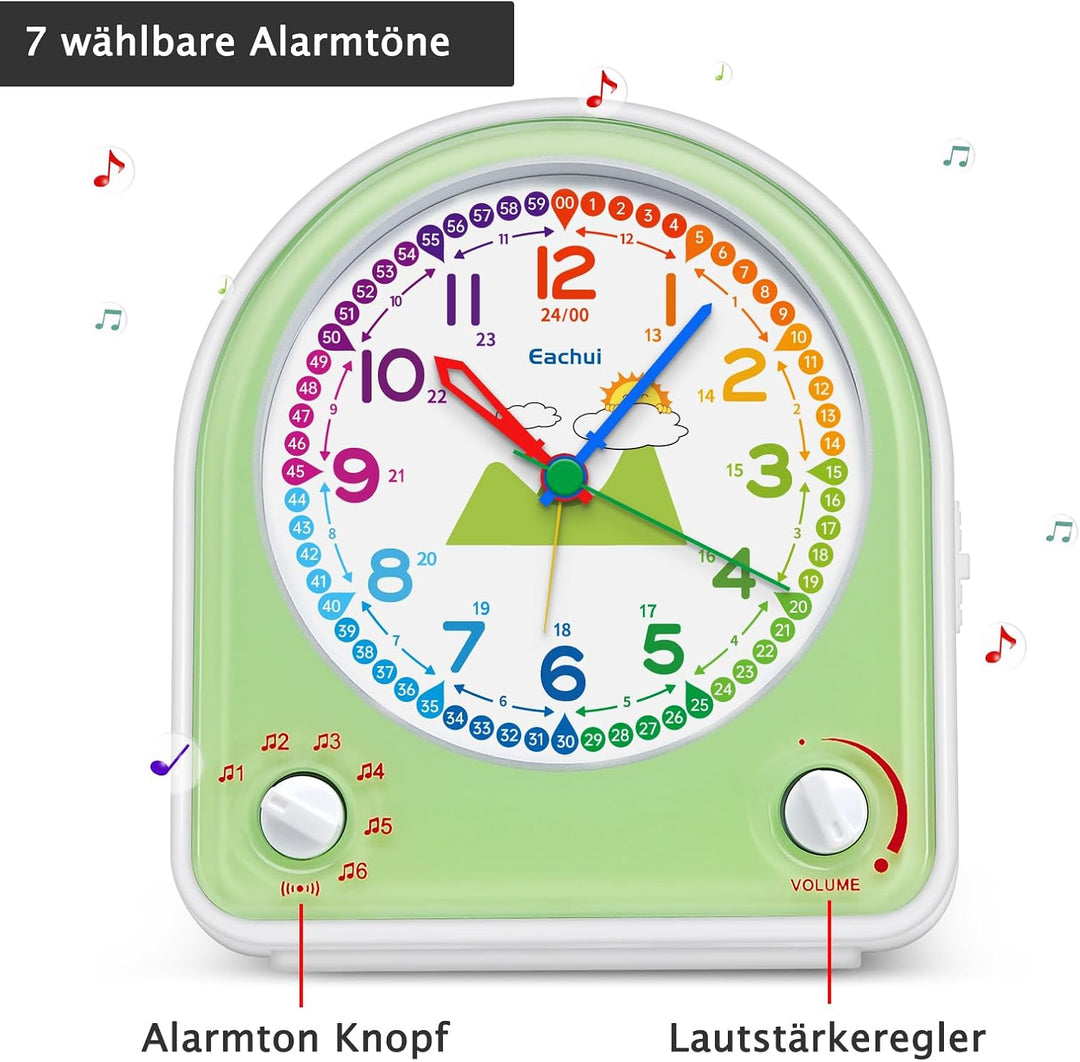 Eachui Analog Wecker für Kinder mit Schlummerfunktion, Nachtlicht, Einstellbarer Lautstärke und 7 Al