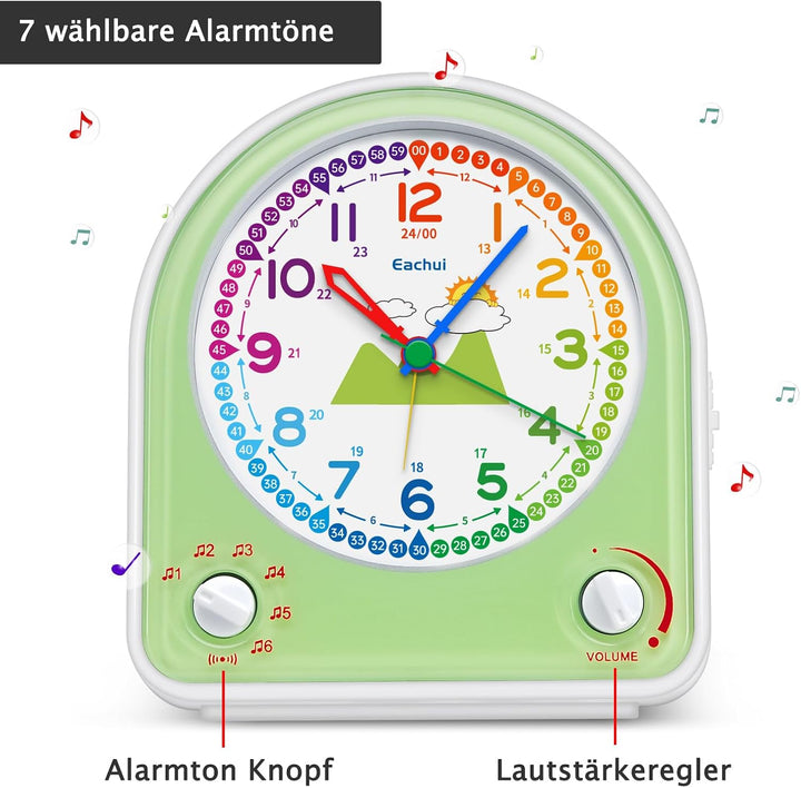 Eachui Analog Wecker für Kinder mit Schlummerfunktion, Nachtlicht, Einstellbarer Lautstärke und 7 Al
