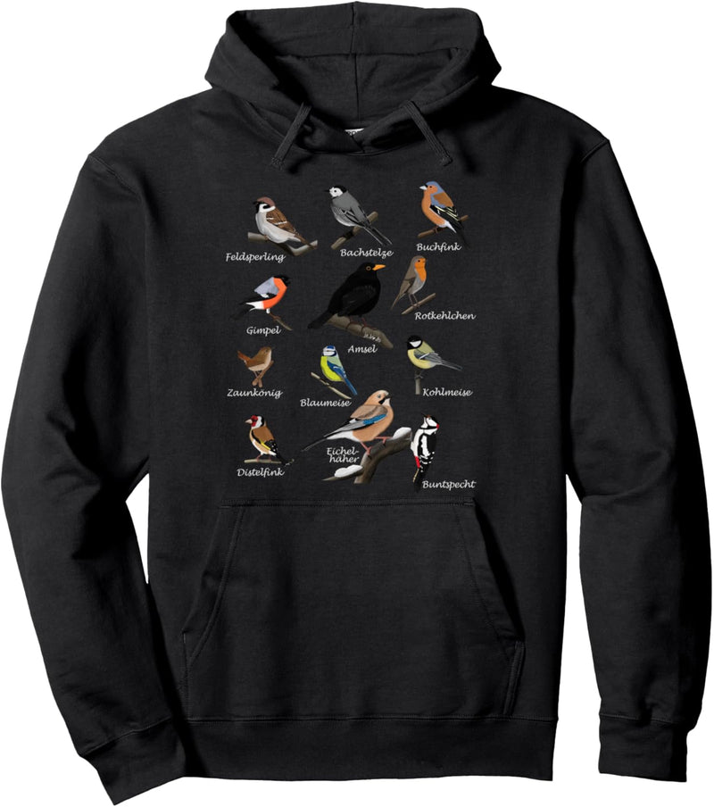 Gartenvögel Vogel Zeichnung Amsel Buchfink Buntspecht Gimpel Pullover Hoodie