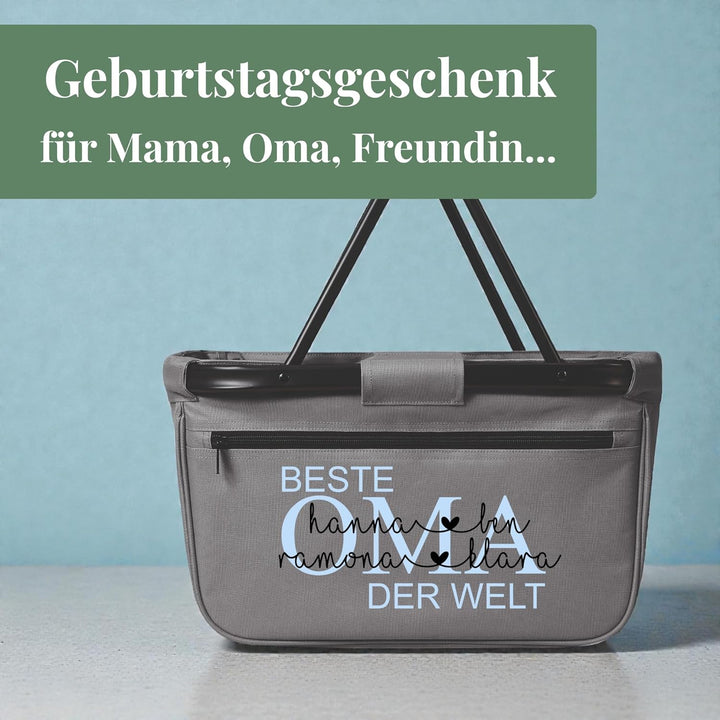 Einkaufskorb Beste Oma der Welt mit Name personalisiert - MAMA, MOM, TANTE, PAPA, OPA Geschenk faltb
