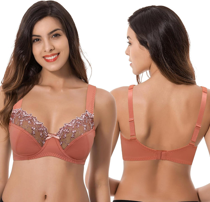 Curve Muse Damen Übergrösse Minimizer Bügel-BH mit Stickspitze - 2er Pack 75C Braune, Buttermilch(2e