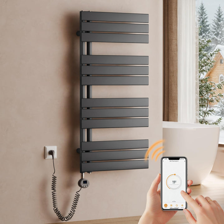Handtuchheizkörper Elektrisch 1041×500mm, Badheizkörper Elektrisch mit Thermostat, WiFi, programmier