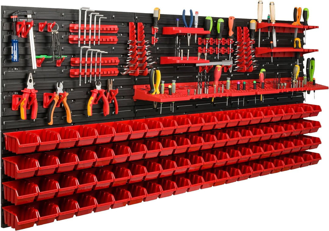 Lagersystem Werkstattregal | 172 x 78 cm | 88 stck. Box | Wandregal mit Werkzeughalterungen und Stap