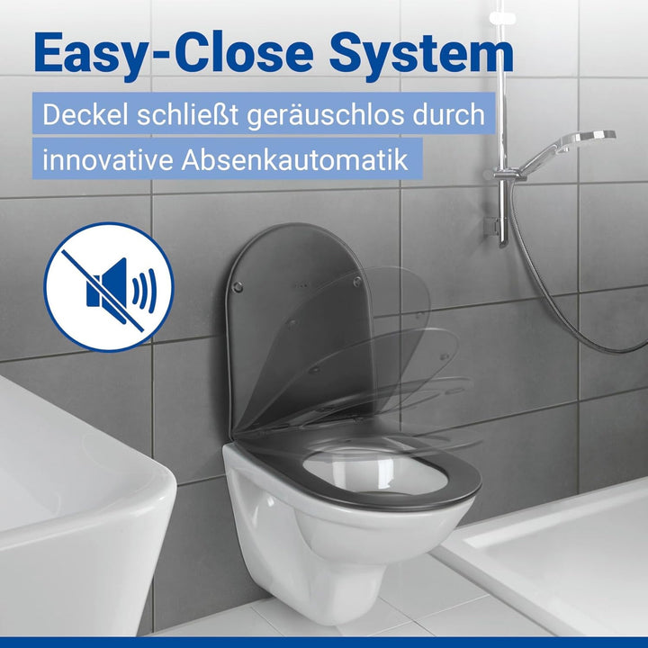 WENKO WC Sitz in D Form mit Absenkautomatik, ultraflach, belastbar bis 175 kg, abnehmbarer Toiletten