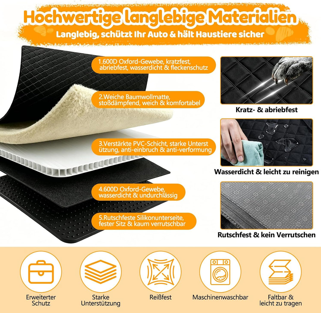 Hundedecke Auto Rückbank mit Hartbodenplatte, Hunde Autositz Rückbank | 600D Oxford, 40% Mehr Platz,