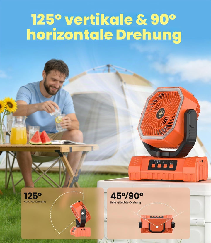 Camping Ventilator, 20000mAh Tragbarer Ventilator Akku mit LED Licht &amp; Fernbedienung, Haken, USB Ven