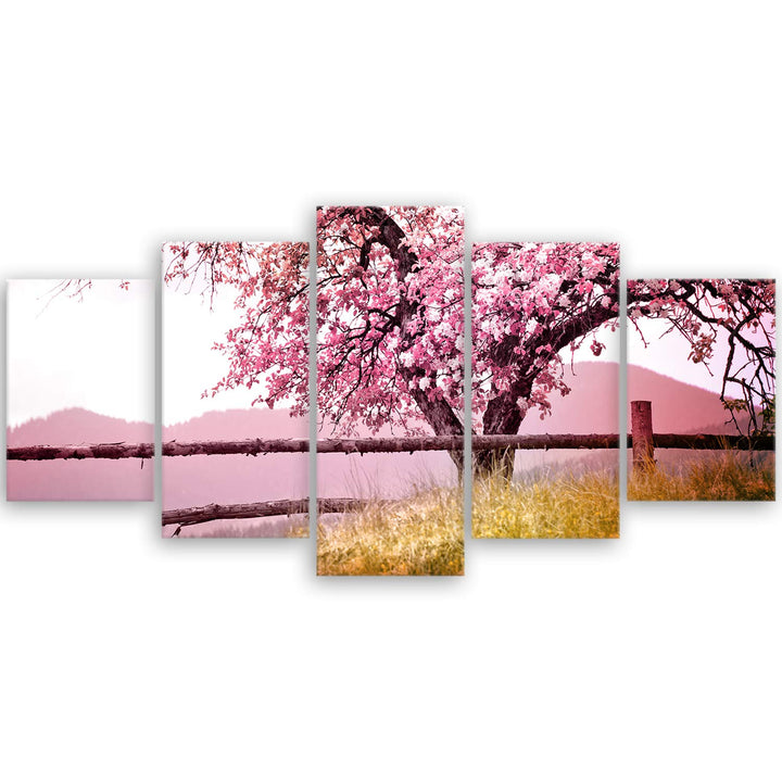 ge Bildet Bild auf Leinwand | Frühlingsbaum - Natur Baum Rosa Pink A in 100x50 cm mehrteilig als Wan