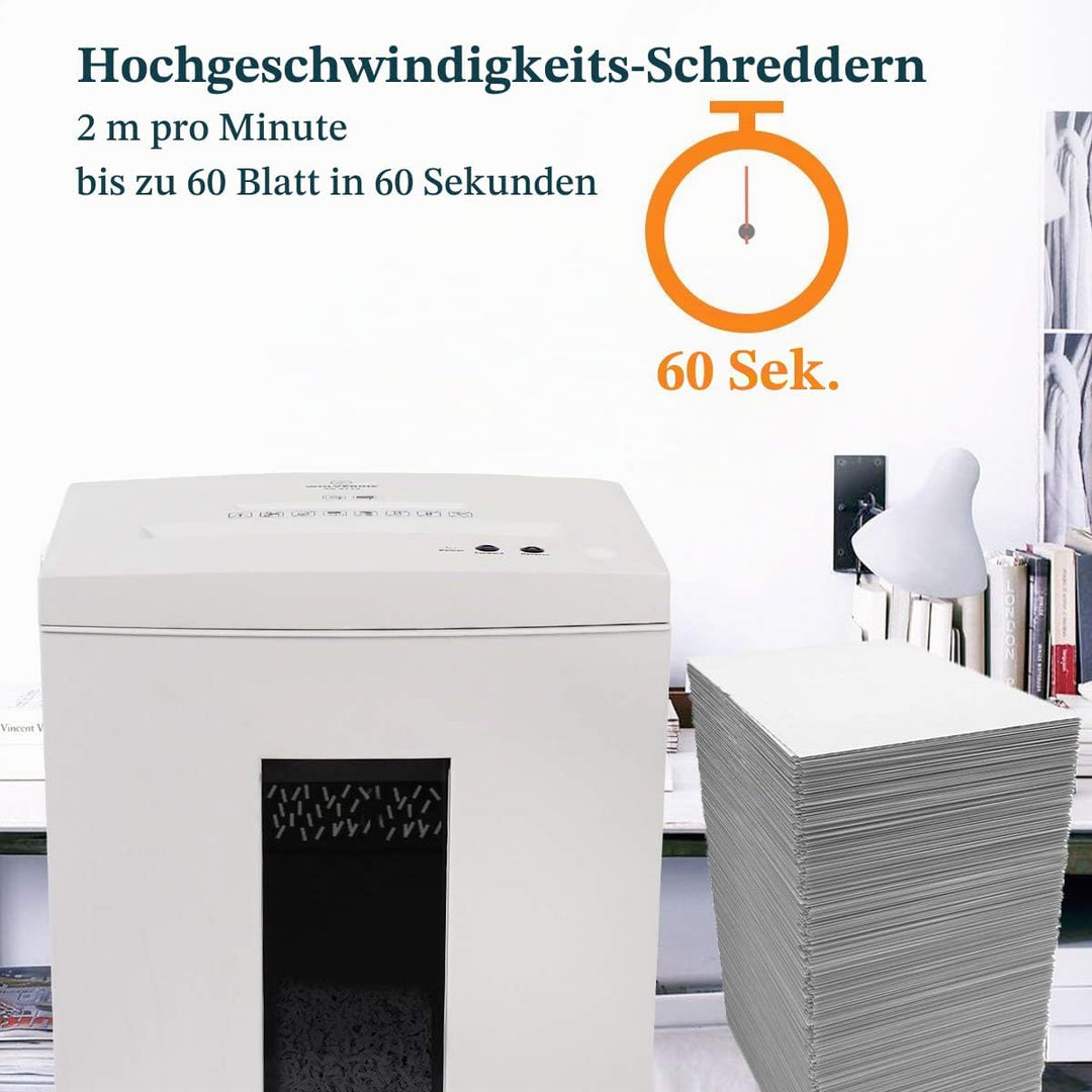 WOLVERINE 10-Blatt-P5-Hochsicherheits-Aktenvernichter, 60 Minuteer mit Super-Mikroschnitt für schwer