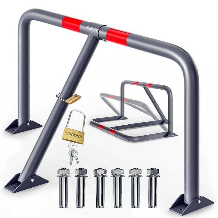 DEUBA® Parkpfosten Parkplatzsperre 3 Schlüssel Sperrpfosten klappbar Vorhängeschloss Stahl Robust Pa